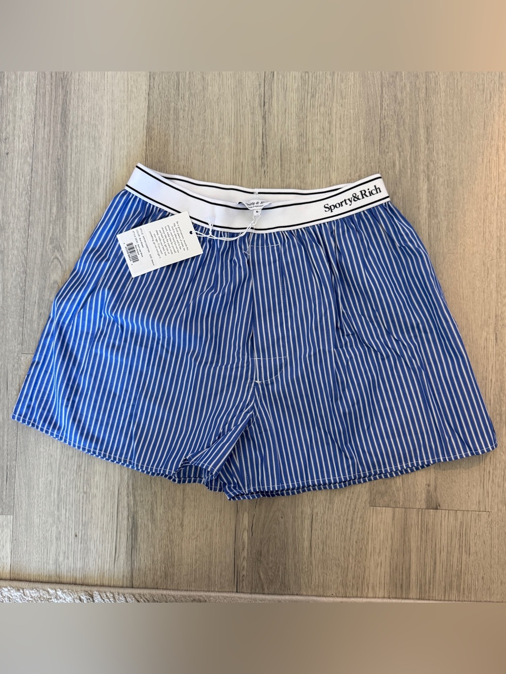 Sporty & Rich - Serif Logo Boxer - Blue Striped Sz M